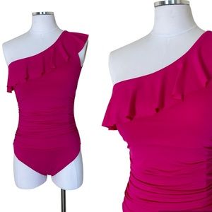 Mycoco NWT Small Hot Pink One Shoulder Ruched One Piece Swimsuit